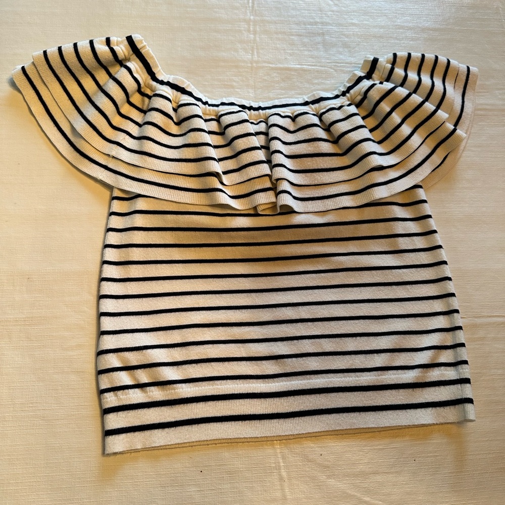 Women's J.Crew Ruffled Off-The-Shoulder Top Size Small Stripes White And Blue